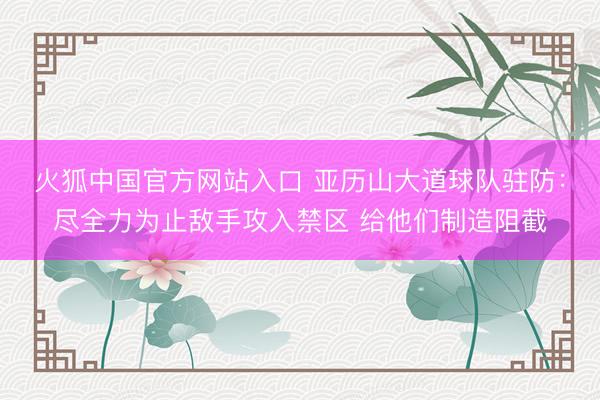 火狐中国官方网站入口 亚历山大道球队驻防:尽全力为止敌手攻入禁区 给他们制造阻截
