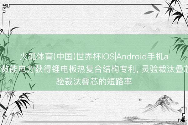 火狐体育(中国)世界杯IOS|Android手机app下载 新数能电力获得锂电板热复合结构专利， 灵验裁汰叠芯的短路率