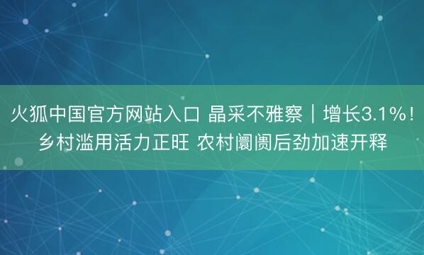火狐中国官方网站入口 晶采不雅察｜增长3.1%！乡村滥用活力正旺 农村阛阓后劲加速开释