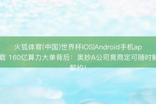 火狐体育(中国)世界杯IOS|Android手机app下载 160亿算力大单背后：奥妙A公司竟商定可随时解约！